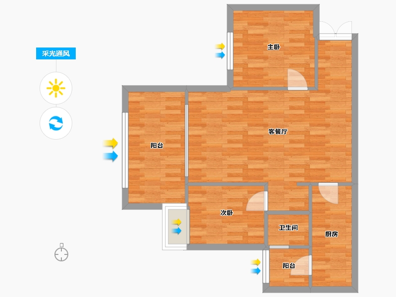 重庆-重庆市-蓝光悦江府3期高层2号楼套内67m²-66.50-户型库-采光通风