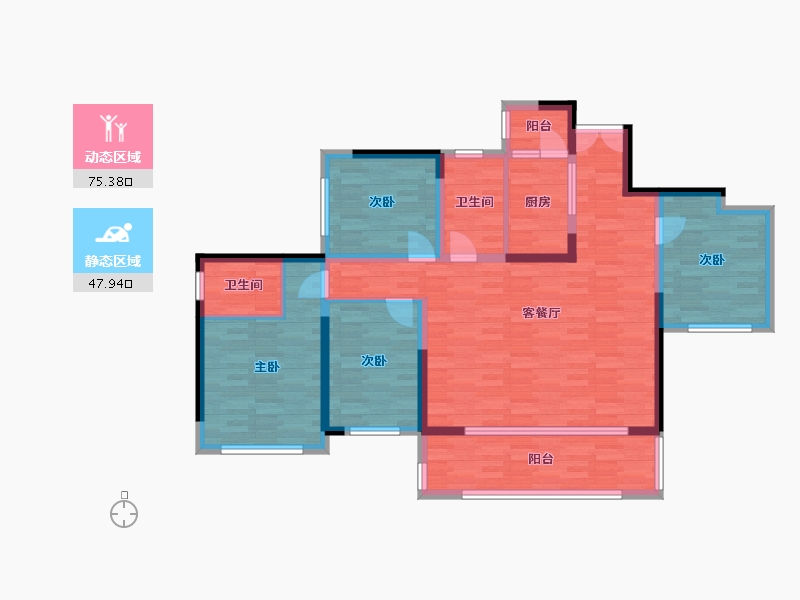 重庆-重庆市-金辉中央铭著高层B4套内107m²-108.84-户型库-动静分区