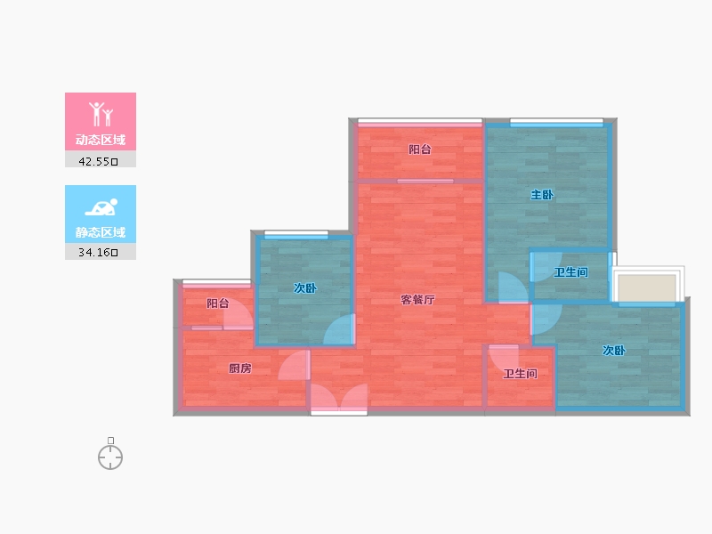 重庆-重庆市-金辉中央铭著高层高层A3套内69m²-69.07-户型库-动静分区