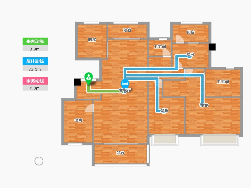 重庆-重庆市-华润公园九里套内129m²-154.33-户型库-动静线