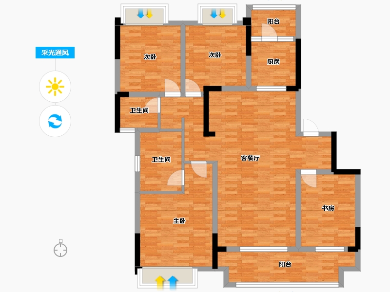 重庆-重庆市-华润公园九里套内122m²-115.09-户型库-采光通风