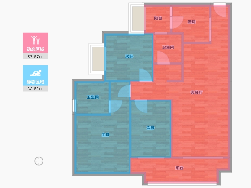 重庆-重庆市-华润公园九里套内94m²-83.74-户型库-动静分区