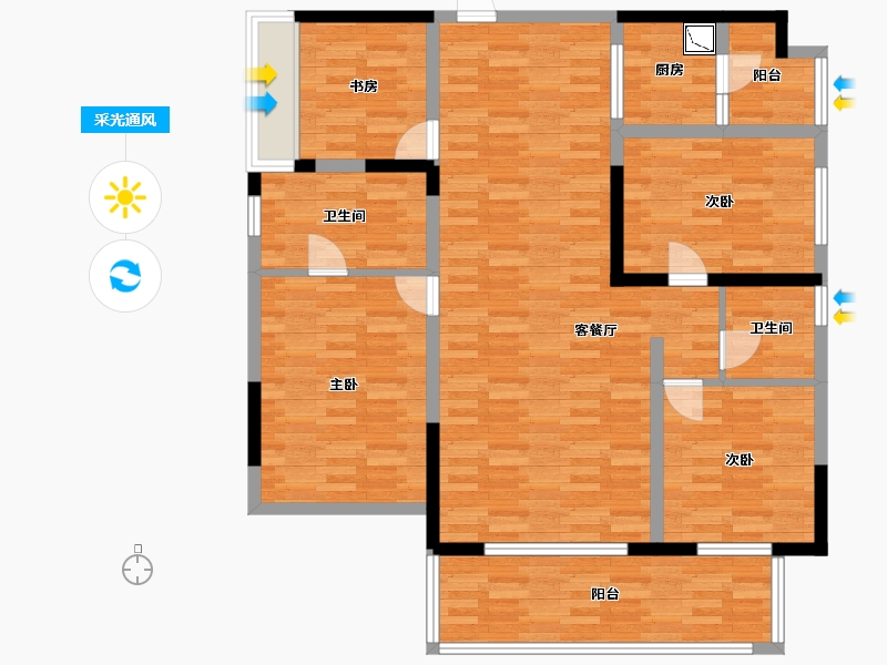 重庆-重庆市-华润公园九里G1号楼套内120m²-114.93-户型库-采光通风