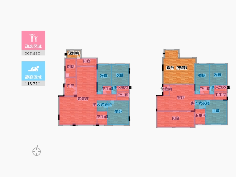 重庆-重庆市-国瑞御府套内211m²-337.17-户型库-动静分区