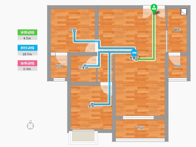 重庆-重庆市-华侨城云溪别院二期高层4号楼,二期高层5号楼套内70m²-70.00-户型库-动静线