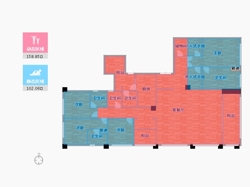 重庆-重庆市-公园大道79地块2号楼,79地块3号楼套内260m²-239.61-户型库-动静分区