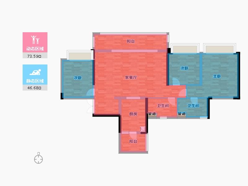 重庆-重庆市-公园大道74地块8号楼,74地块1号楼套内107m²-107.00-户型库-动静分区