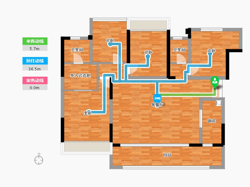 重庆-重庆市-北京城建龙樾生态城洋房6号楼套内127m²-121.91-户型库-动静线