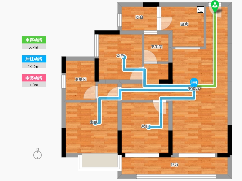 重庆-重庆市-北京城建龙樾生态城6号地4号楼套内86m²-80.51-户型库-动静线