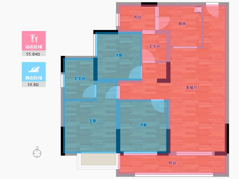 重庆-重庆市-北京城建龙樾生态城6号地4号楼套内86m²-80.51-户型库-动静分区