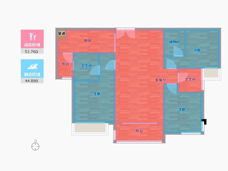 重庆-重庆市-中粮中央公园祥云B5栋套内89m²-89.00-户型库-动静分区