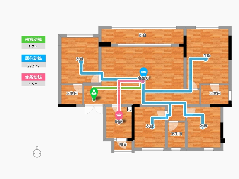 重庆-重庆市-御临府79地块洋房13,4,10,2号楼套内114m²-114.42-户型库-动静线