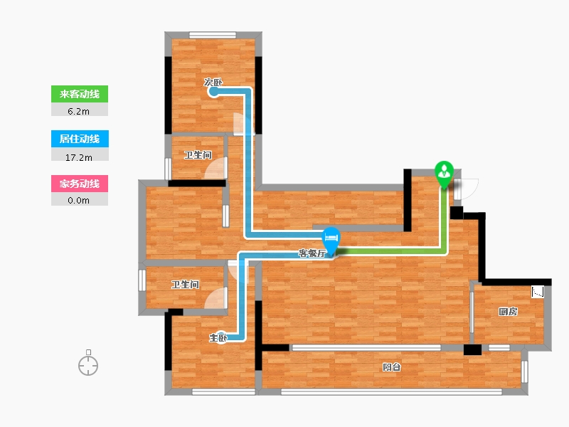 重庆-重庆市-御临府洋房13号楼,79地块洋房13,4,10,5号楼套内122m²-102.04-户型库-动静线