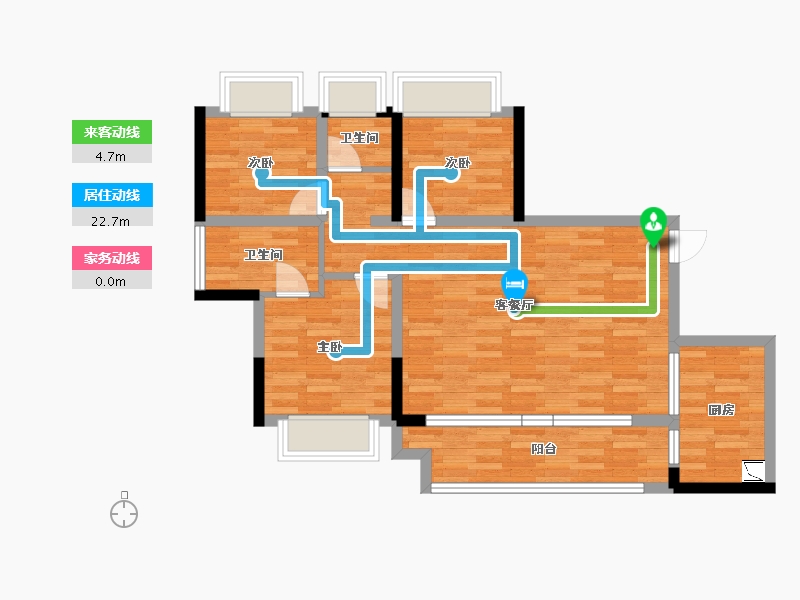 重庆-重庆市-协信哈罗国际中国9号地块1号楼套内80m²-76.02-户型库-动静线