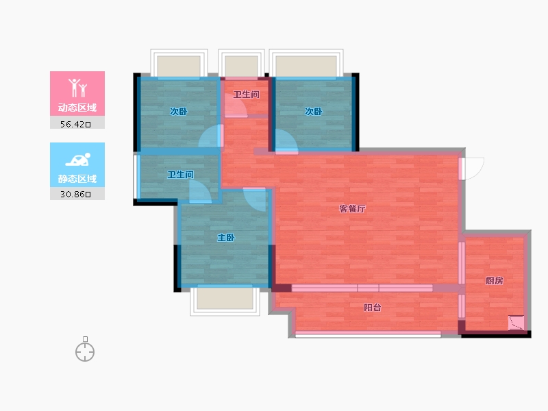 重庆-重庆市-协信哈罗国际中国9号地块1号楼套内80m²-76.02-户型库-动静分区