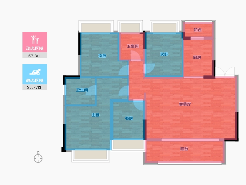 重庆-重庆市-协信哈罗国际中国洋房17号楼套内110m²-110.00-户型库-动静分区