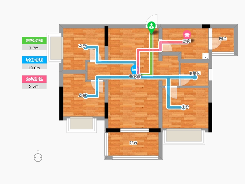 重庆-重庆市-协信哈罗国际中国9号地块1号楼套内70m²-65.64-户型库-动静线