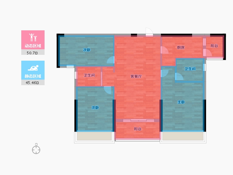 浙江省-台州市-悦城水岸小区-86.79-户型库-动静分区