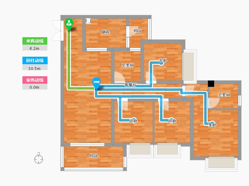 重庆-重庆市-龙湖九里晴川套内108m²-95.66-户型库-动静线