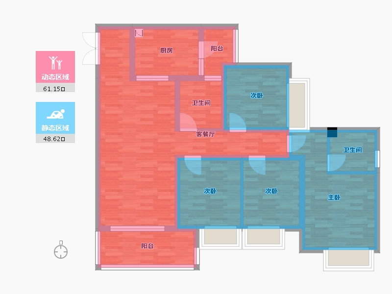 重庆-重庆市-龙湖九里晴川套内108m²-95.66-户型库-动静分区