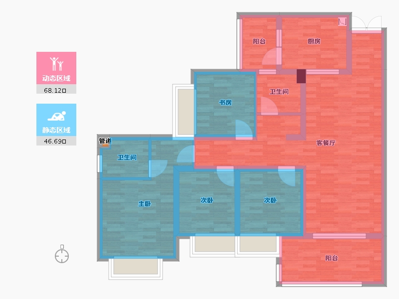 重庆-重庆市-龙湖九里晴川套内107m²-100.38-户型库-动静分区