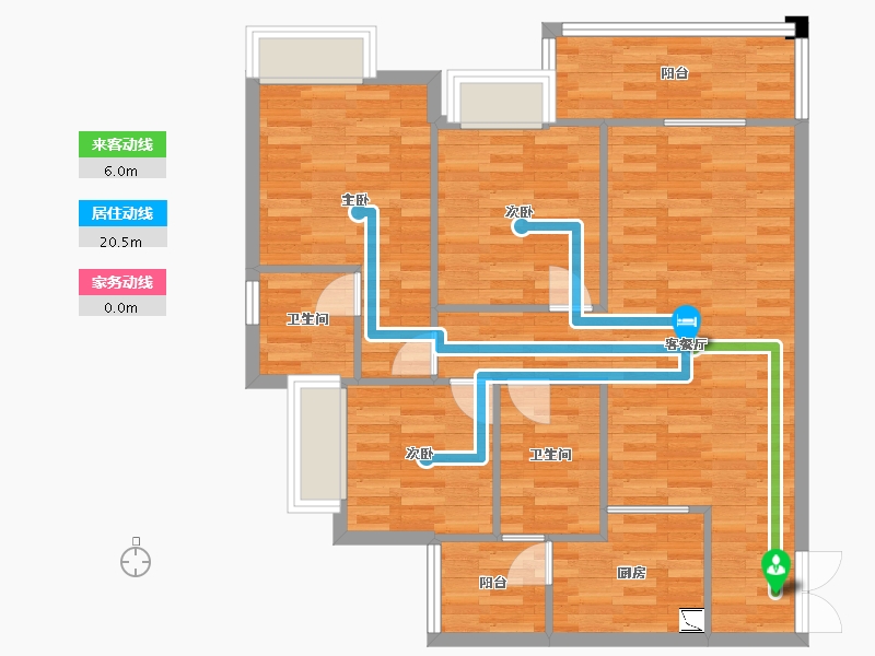 重庆-重庆市-龙湖九里晴川套内95m²-86.30-户型库-动静线