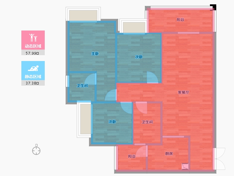 重庆-重庆市-龙湖九里晴川套内95m²-86.30-户型库-动静分区