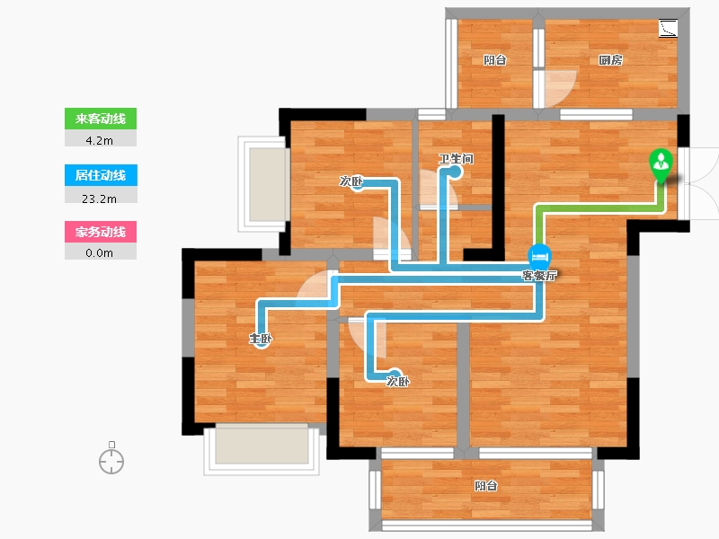 重庆-重庆市-中国摩檀香花园8号楼套内71m²-66.21-户型库-动静线