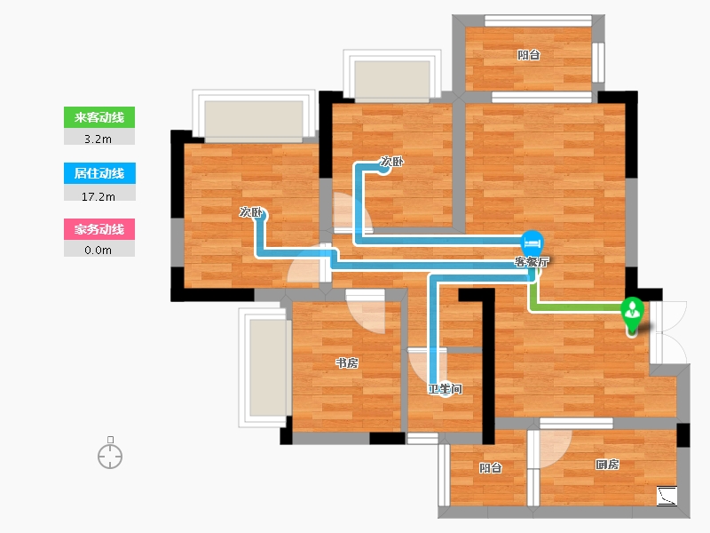 重庆-重庆市-中国摩檀香花园8号楼套内64m²-59.04-户型库-动静线