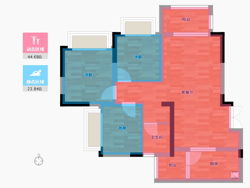 重庆-重庆市-中国摩檀香花园8号楼套内64m²-59.04-户型库-动静分区