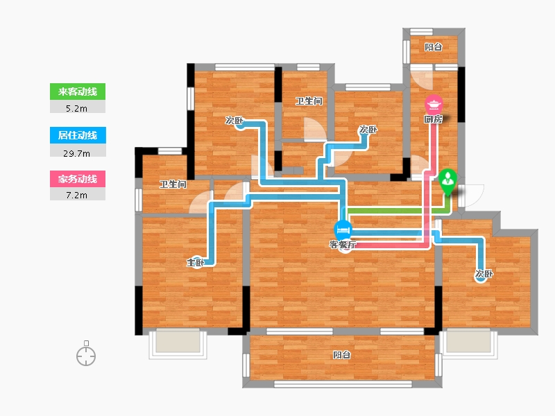 重庆-重庆市-中国摩四期洋房16,17,18,20,26号楼套内108m²-103.57-户型库-动静线