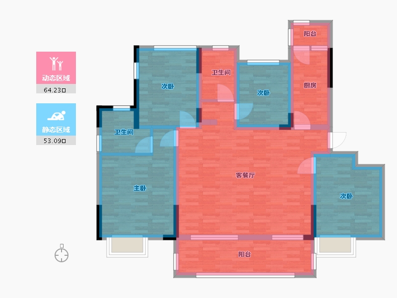 重庆-重庆市-中国摩四期洋房16,17,18,20,26号楼套内108m²-103.57-户型库-动静分区