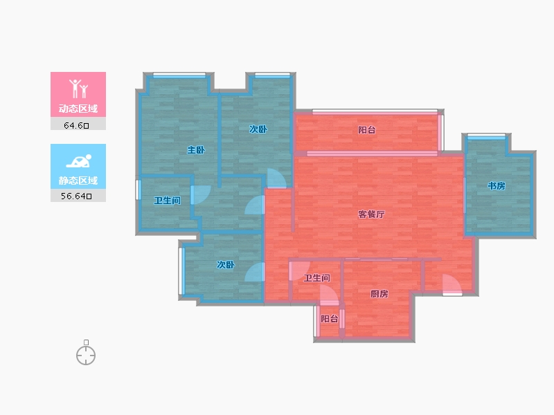 重庆-重庆市-万科森林公园一号地块5,6号楼,五号地块4,5,6号楼套内109m²-108.84-户型库-动静分区