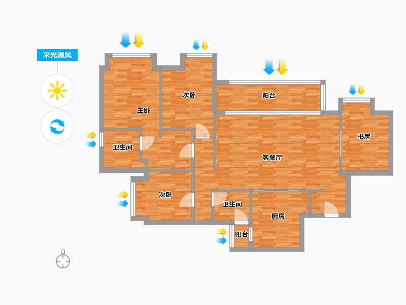 重庆-重庆市-万科森林公园一号地块5,6号楼,五号地块4,5,6号楼套内109m²-108.84-户型库-采光通风