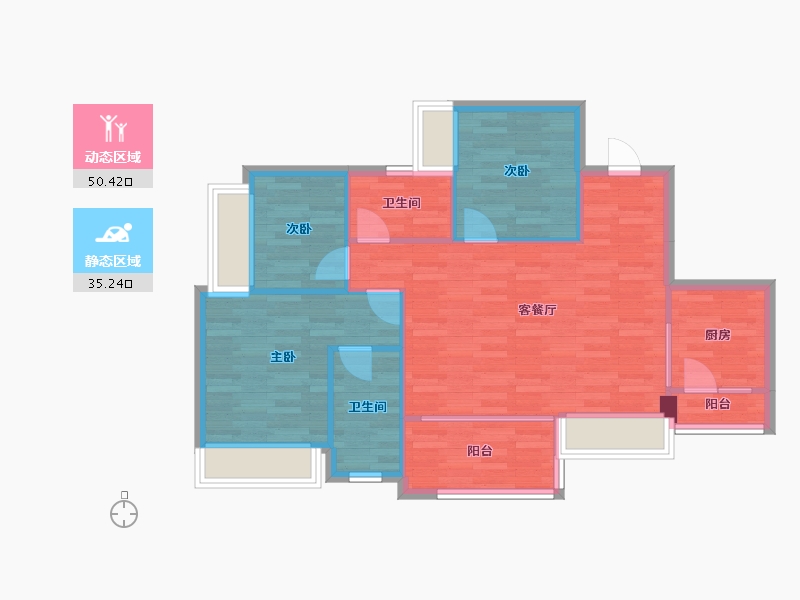 重庆-重庆市-万科森林公园五号地块1,2,3,4,5,6号楼,一号地块1,6号楼套内81m²-77.13-户型库-动静分区