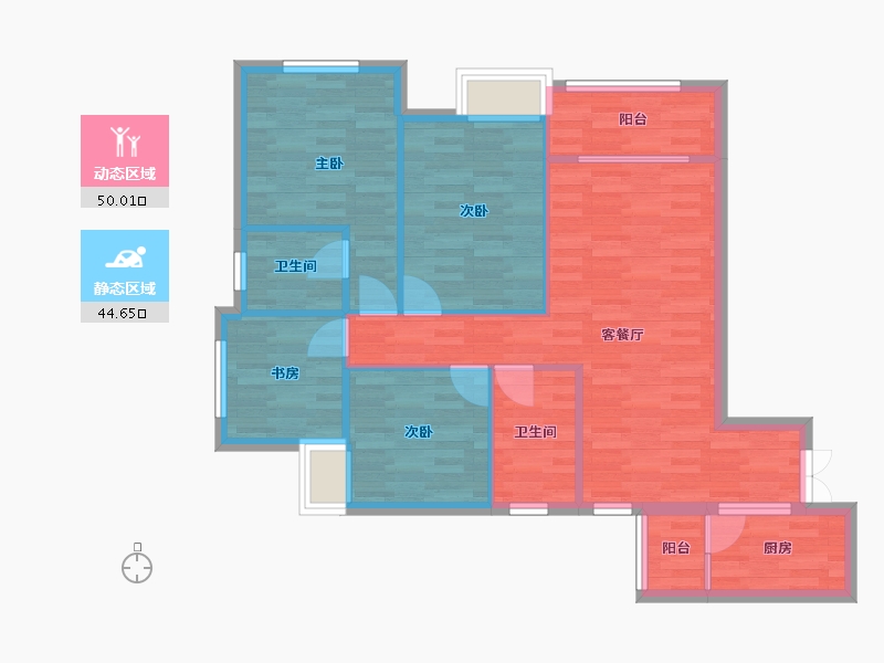 重庆-重庆市-桥达茂宸广场2号楼套内86m²-84.80-户型库-动静分区