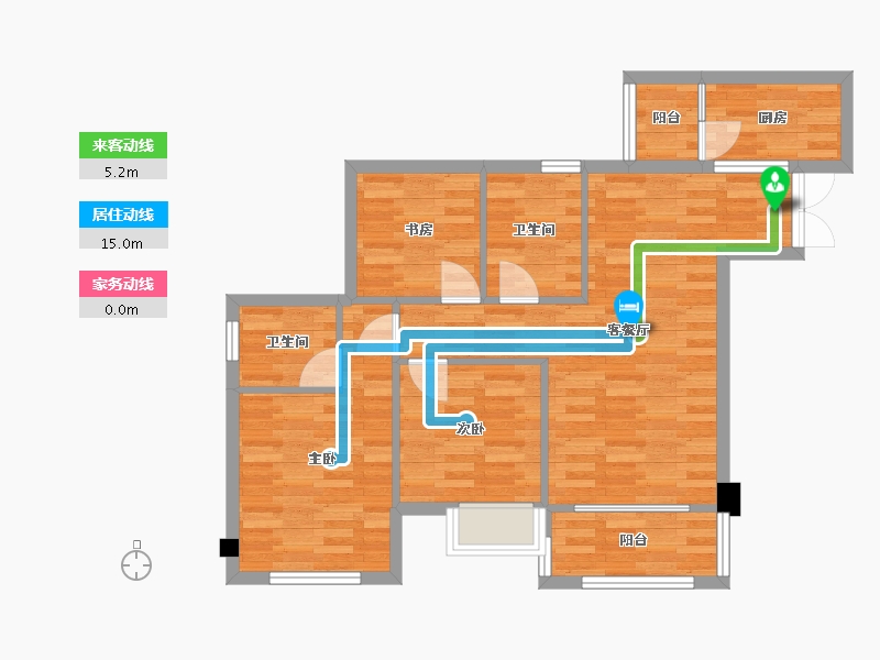 重庆-重庆市-桥达茂宸广场2号楼套内75m²-73.53-户型库-动静线