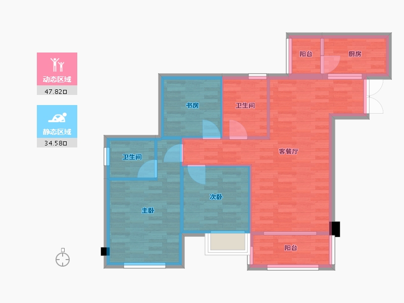 重庆-重庆市-桥达茂宸广场2号楼套内75m²-73.53-户型库-动静分区