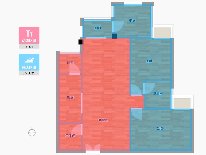 重庆-重庆市-桥达茂宸广场2号楼套内70m²-69.26-户型库-动静分区