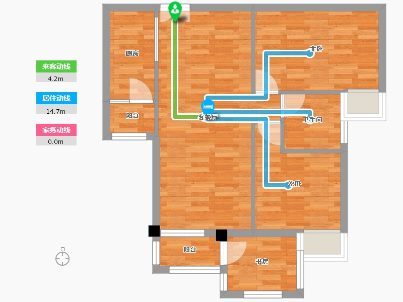 重庆-重庆市-桥达茂宸广场1号楼,2号楼套内65m²-61.35-户型库-动静线