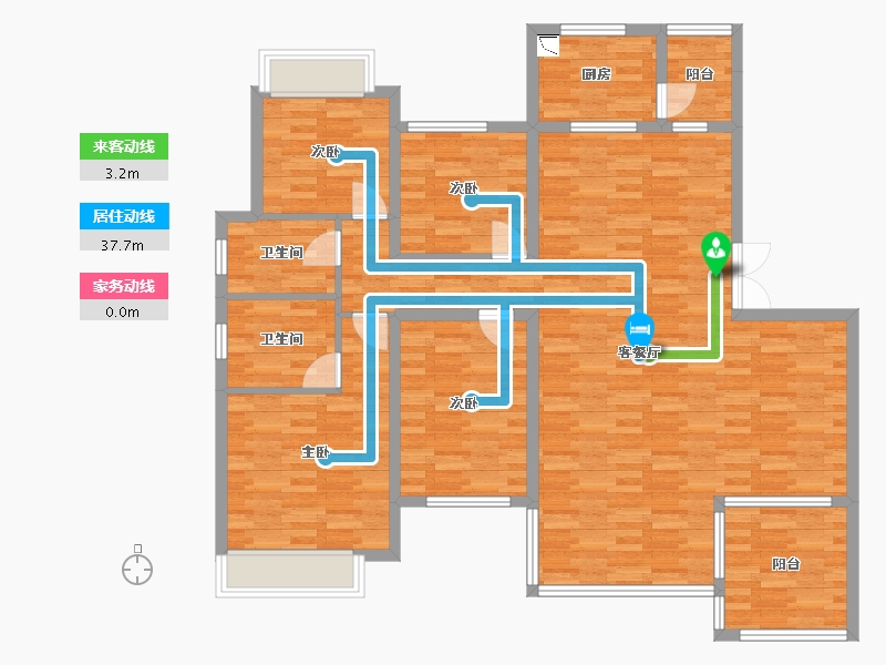 重庆-重庆市-龙湖景粼玖序洋房5号楼,洋房7号楼套内136m²-126.82-户型库-动静线