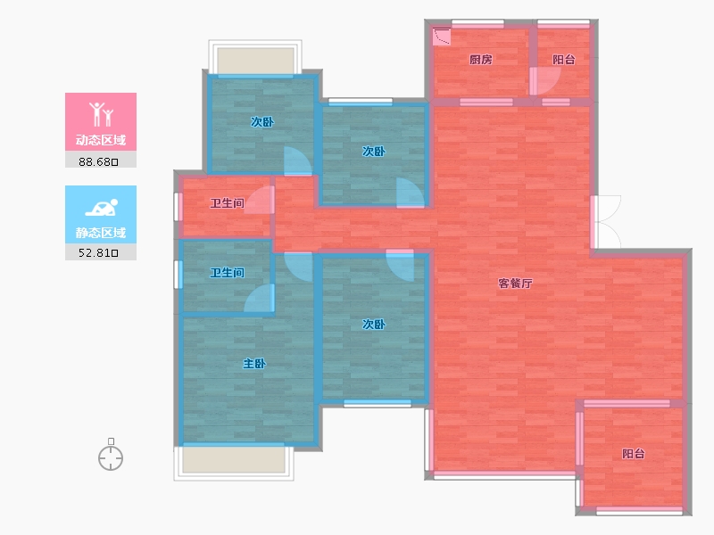 重庆-重庆市-龙湖景粼玖序洋房5号楼,洋房7号楼套内136m²-126.82-户型库-动静分区