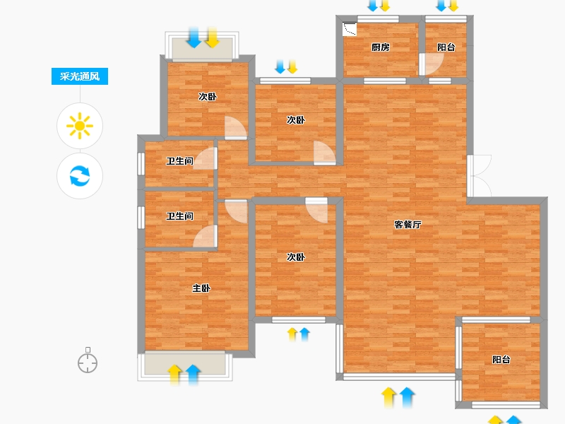 重庆-重庆市-龙湖景粼玖序洋房5号楼,洋房7号楼套内136m²-126.82-户型库-采光通风