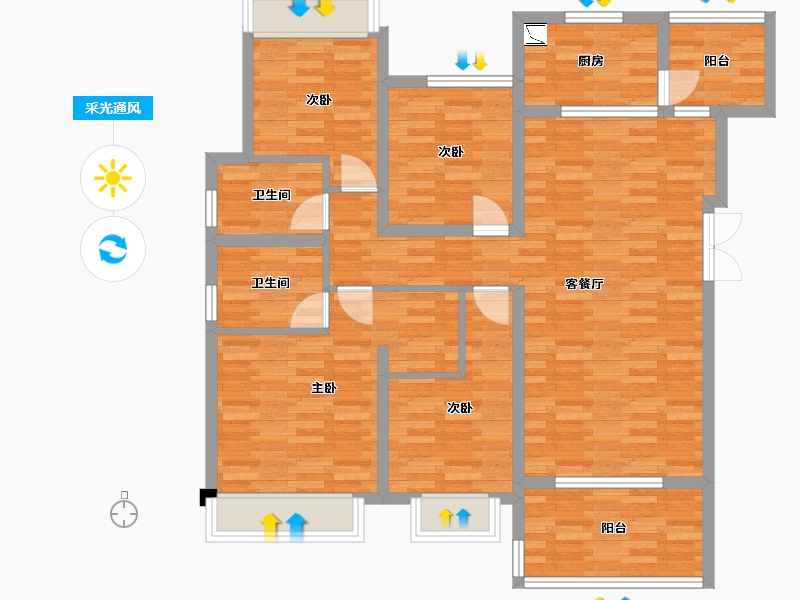 重庆-重庆市-龙湖景粼玖序洋房5号楼,洋房7号楼套内114m²-105.85-户型库-采光通风