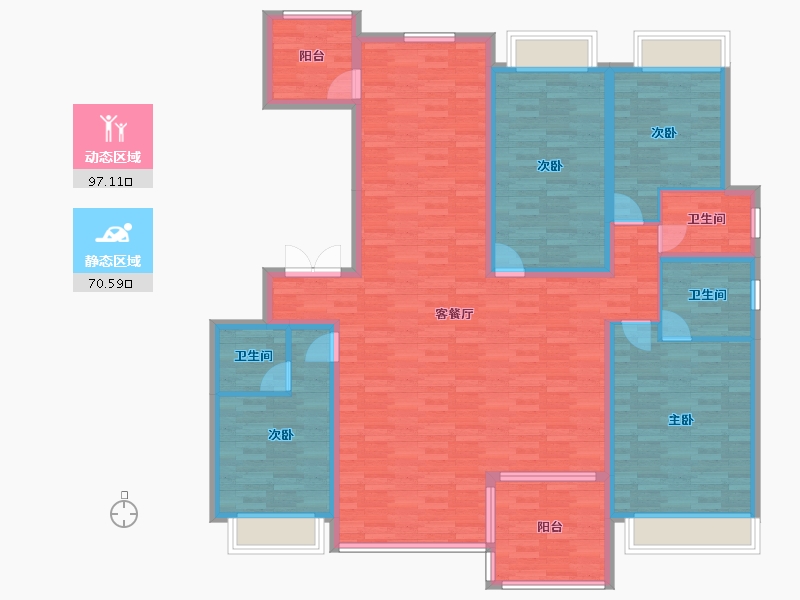 重庆-重庆市-龙湖景粼玖序2组团大平层11号楼套内162m²-151.44-户型库-动静分区