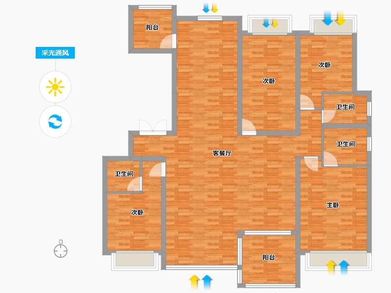 重庆-重庆市-龙湖景粼玖序2组团大平层11号楼套内162m²-151.44-户型库-采光通风