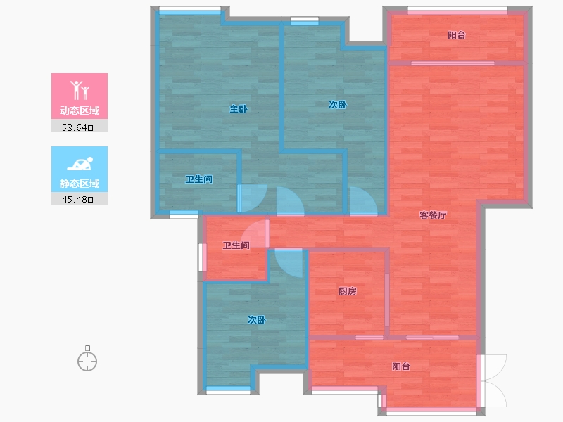 重庆-重庆市-泰德晟景台套内96m²-89.52-户型库-动静分区