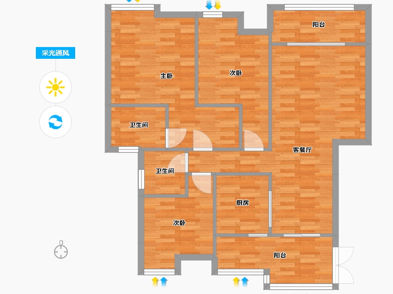 重庆-重庆市-泰德晟景台套内96m²-89.52-户型库-采光通风