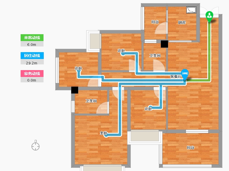 重庆-重庆市-龙湖九里晴川套内98m²-98.00-户型库-动静线