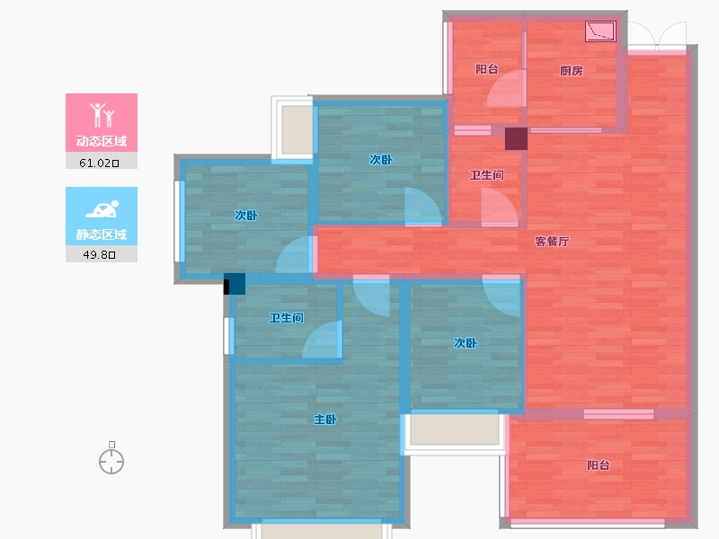 重庆-重庆市-龙湖九里晴川套内98m²-98.00-户型库-动静分区